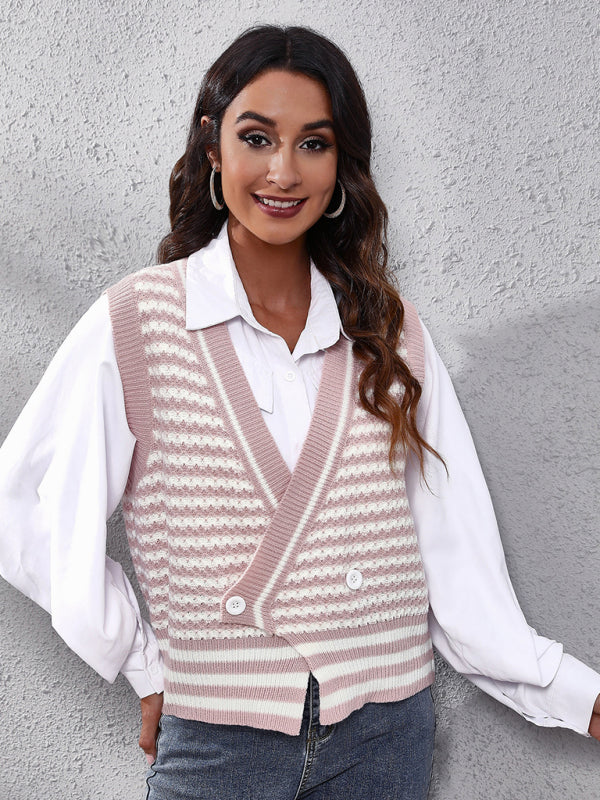 Annie Women's Stripe Knitted Cardigan Sweater Vest