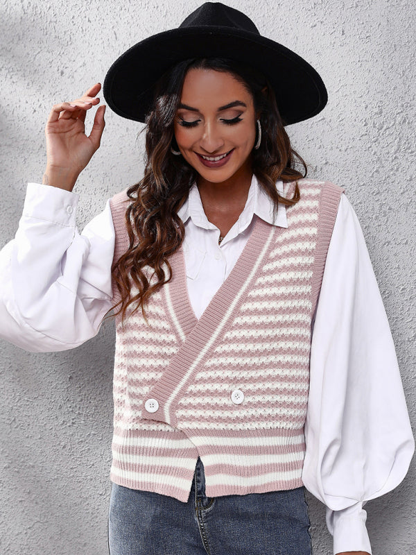 Annie Women's Stripe Knitted Cardigan Sweater Vest