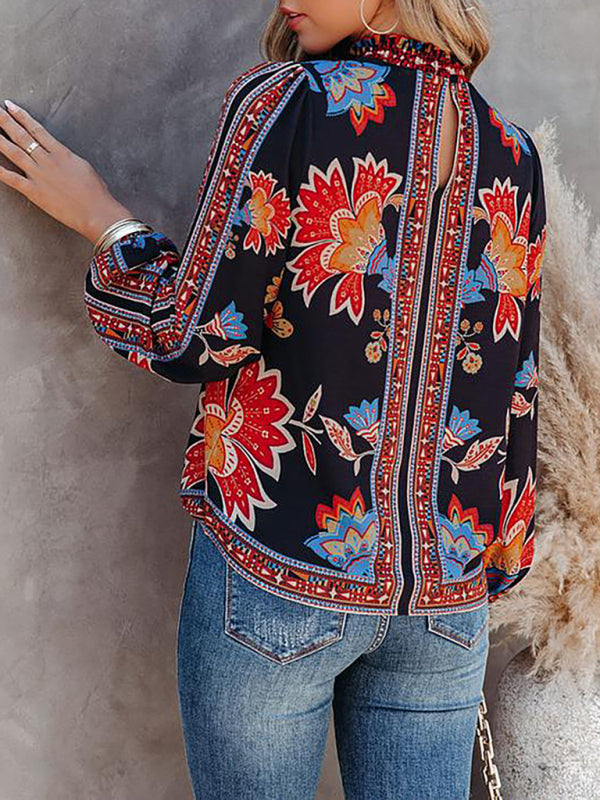 Alarica Women's Printed Lantern Long Sleeve Loose Casual Shirt