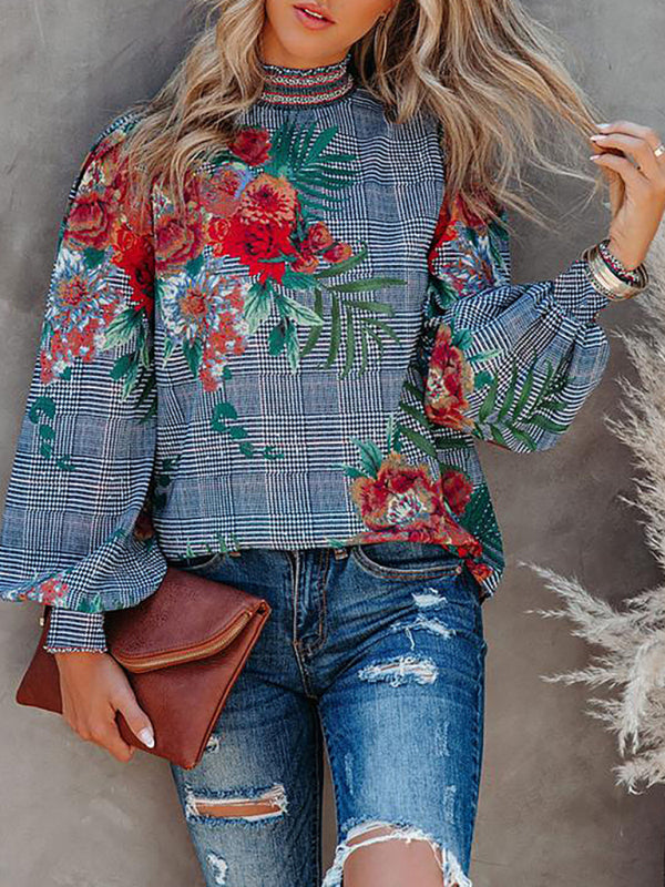 Alarica Women's Printed Lantern Long Sleeve Loose Casual Shirt