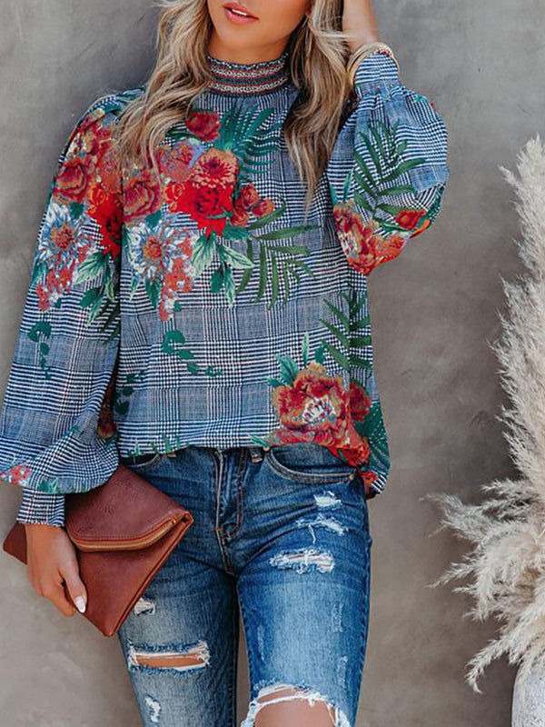 Alarica Women's Printed Lantern Long Sleeve Loose Casual Shirt