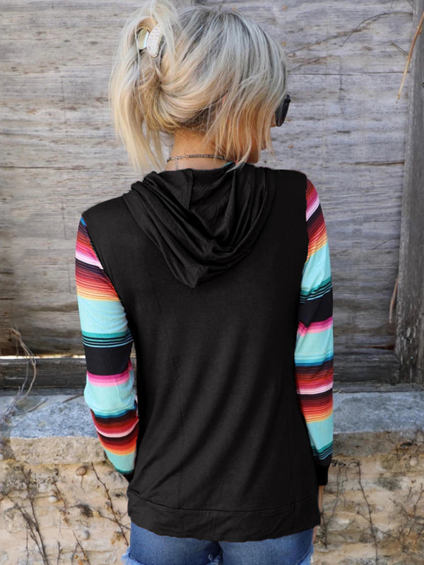Hilary Women's Printed Hooded Long Sleeve Pocket Casual Top