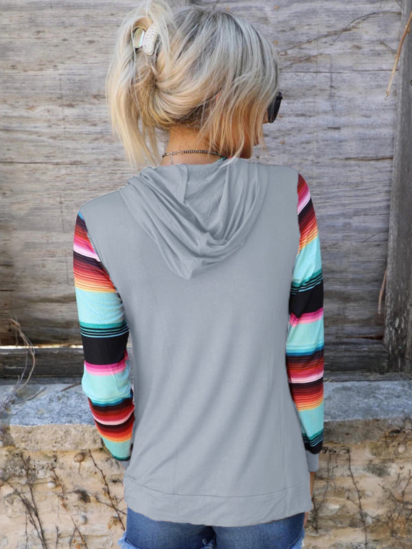 Hilary Women's Printed Hooded Long Sleeve Pocket Casual Top