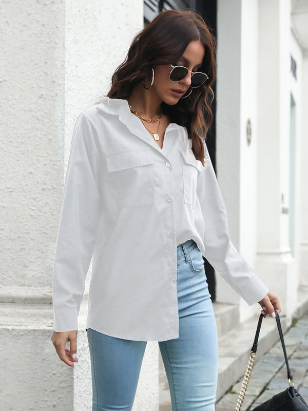 Erielle Women's Double Pocket Long Sleeve Loose Shirt