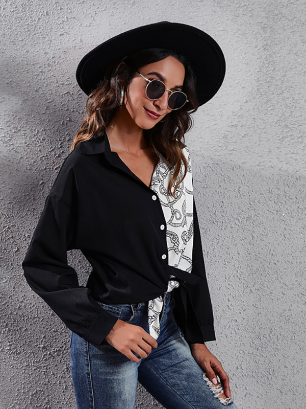 Enid Women's Polka Chain Checkerboard Mosaic Long Sleeve Shirt