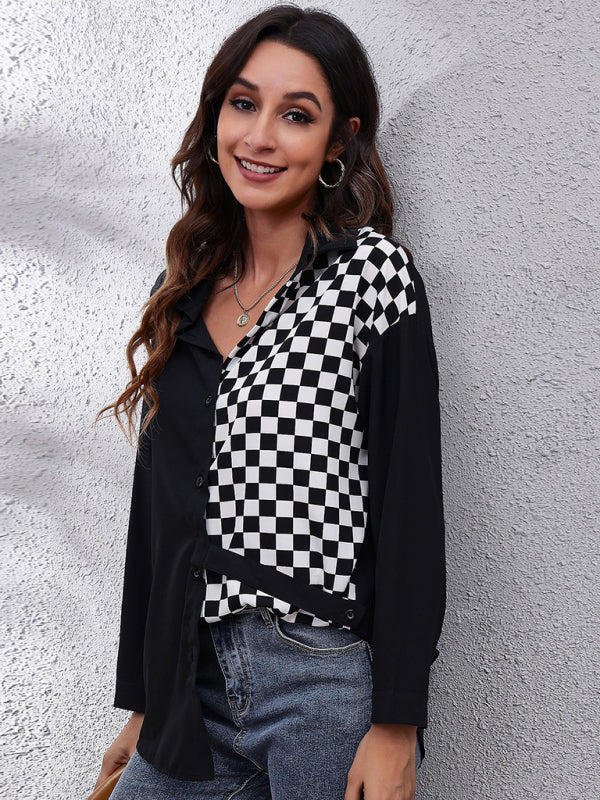 Enid Women's Polka Chain Checkerboard Mosaic Long Sleeve Shirt