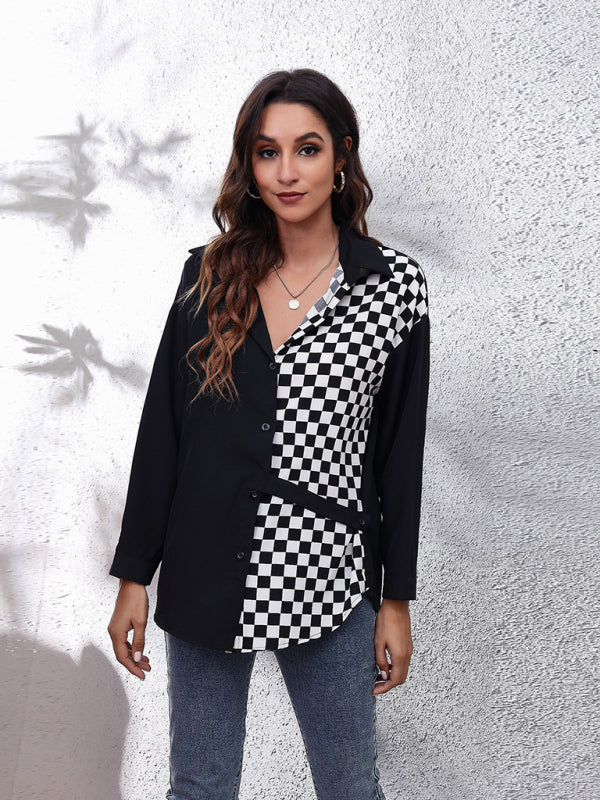 Enid Women's Polka Chain Checkerboard Mosaic Long Sleeve Shirt