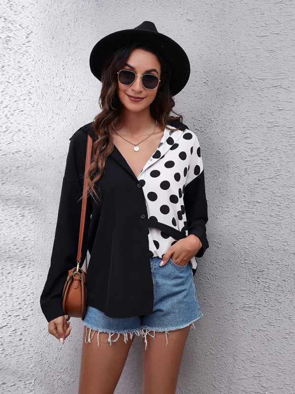 Enid Women's Polka Chain Checkerboard Mosaic Long Sleeve Shirt
