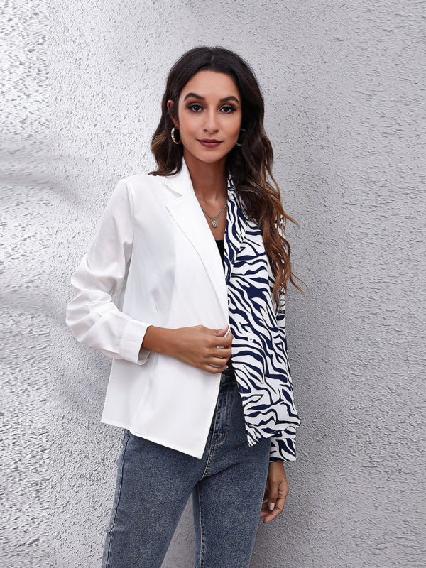 Endelyn Women's Suit Collar Checkerboard Zebra Stitched Shirt