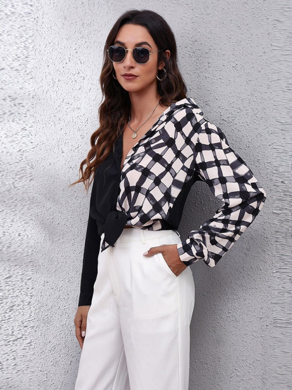 Emmerson Women's Plaid Stitched Bubble Sleeve Long Sleeve Shirt
