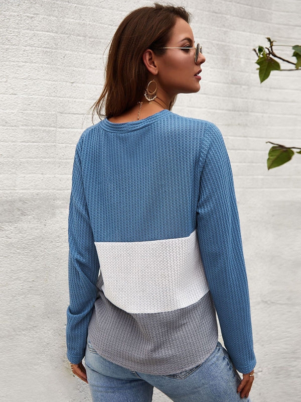 Jazlyn Women's Casual Long Sleeve Knit V-Neck Panel Top