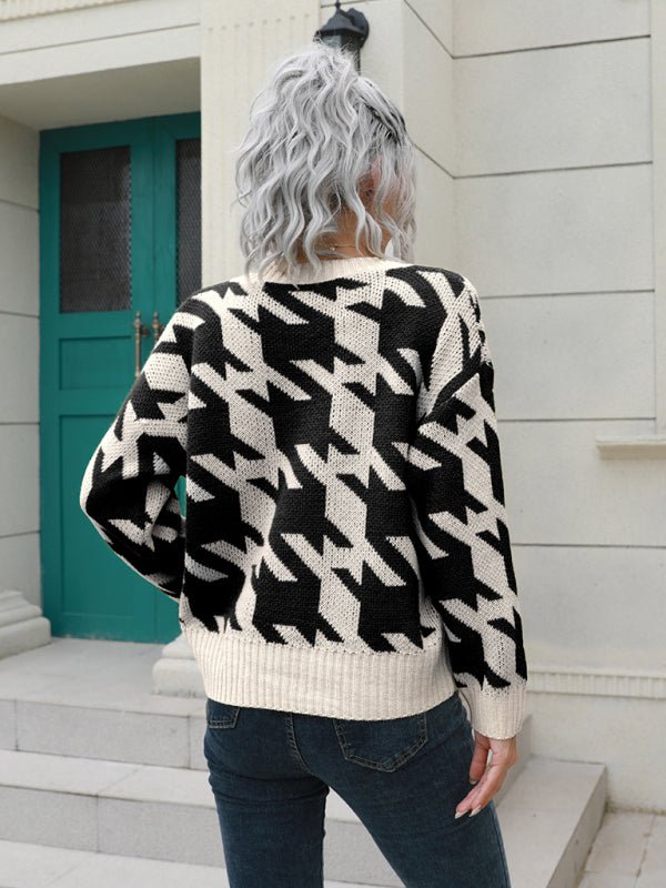 Arielle Women's Thousand Bird Check Breasted Loose Knit Cardigan Sweater