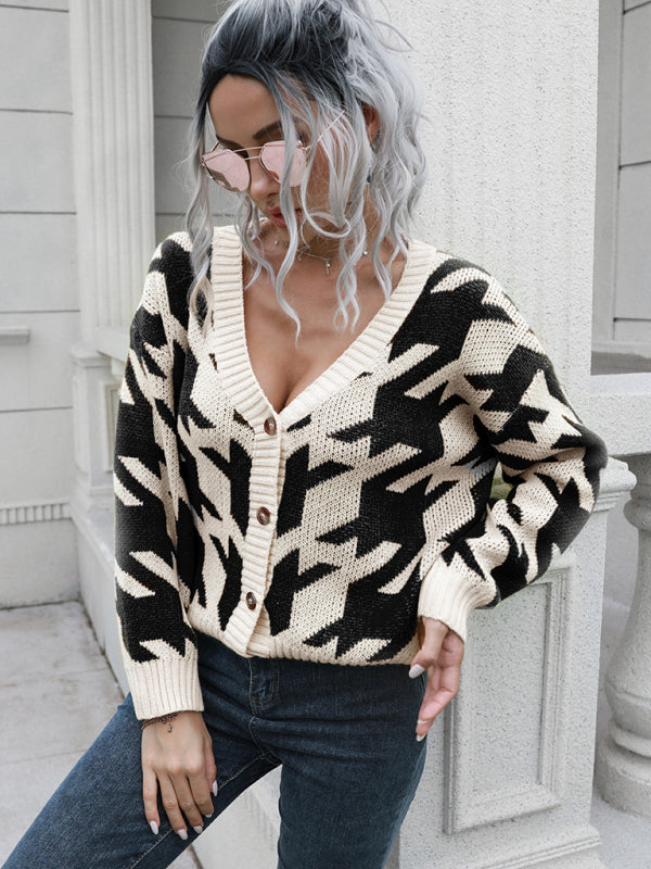 Arielle Women's Thousand Bird Check Breasted Loose Knit Cardigan Sweater