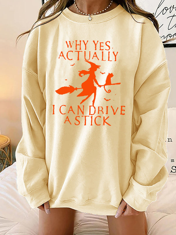 Brynn Women's Halloween Witch Letter Print Loose Round Neck Falling Shoulder Long Sleeve Sweater