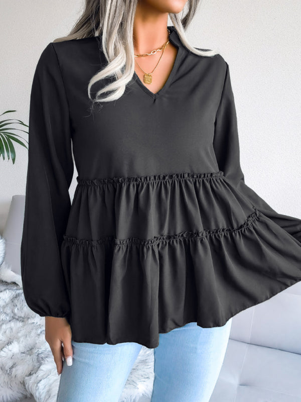 Amaya Women's Lantern Long Sleeve Casual Loose Ruffle Large Swing Chiffon Shirt Top