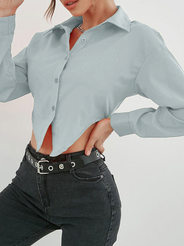 Hattie Women's Irregular Hem Lapel Elegant Long Sleeve Shirt