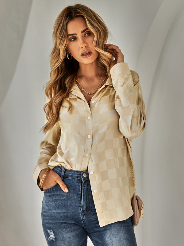 Harmonia Women's Fashion Cardigan Casual Plaid Jacquard Shirt