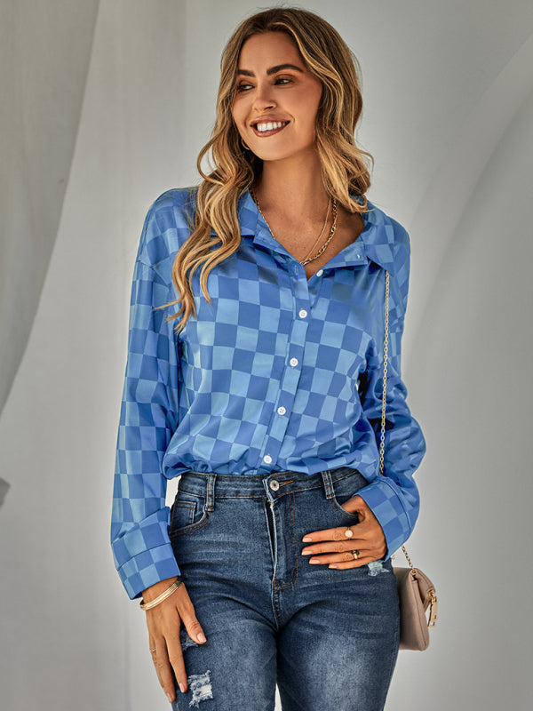 Harmonia Women's Fashion Cardigan Casual Plaid Jacquard Shirt