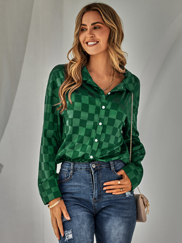 Harmonia Women's Fashion Cardigan Casual Plaid Jacquard Shirt