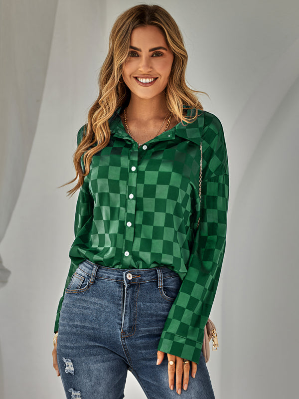 Harmonia Women's Fashion Cardigan Casual Plaid Jacquard Shirt