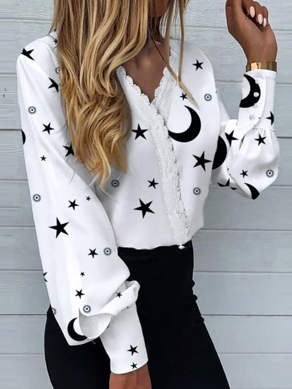 Amour Women's Printed Lace Long Sleeve Top