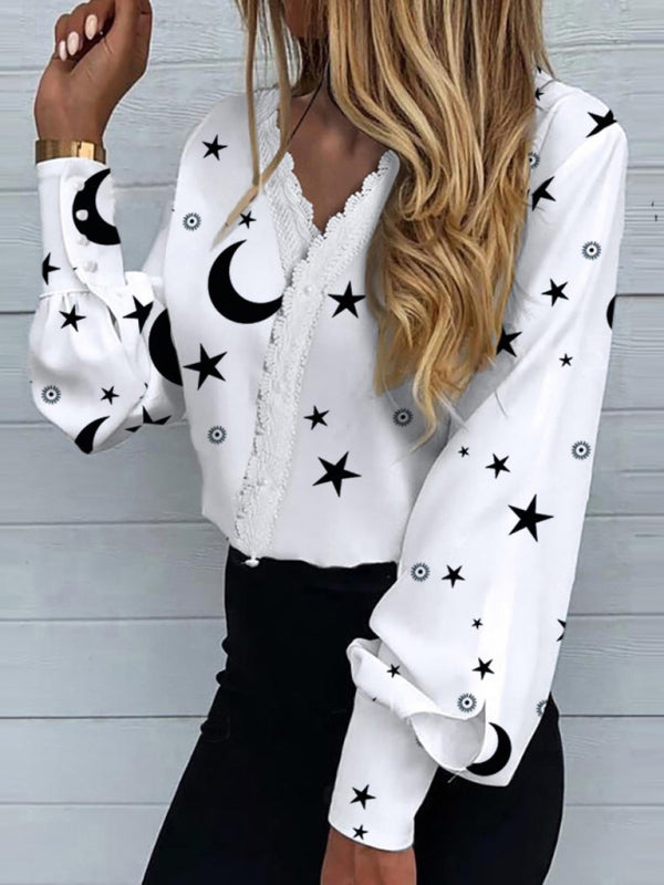 Amour Women's Printed Lace Long Sleeve Top