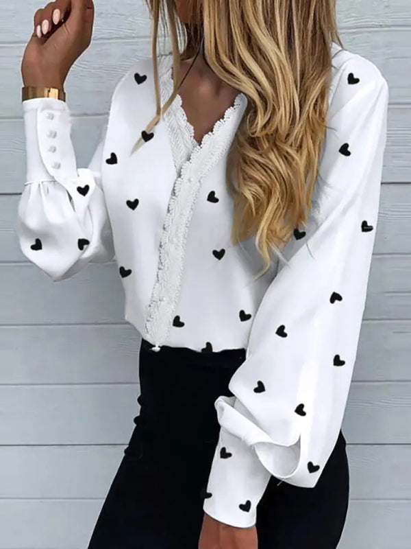 Amour Women's Printed Lace Long Sleeve Top