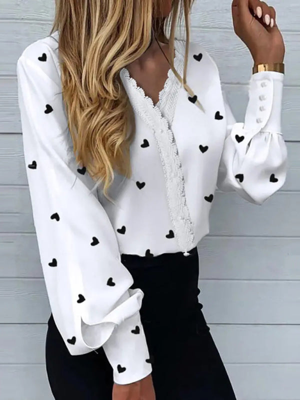 Amour Women's Printed Lace Long Sleeve Top