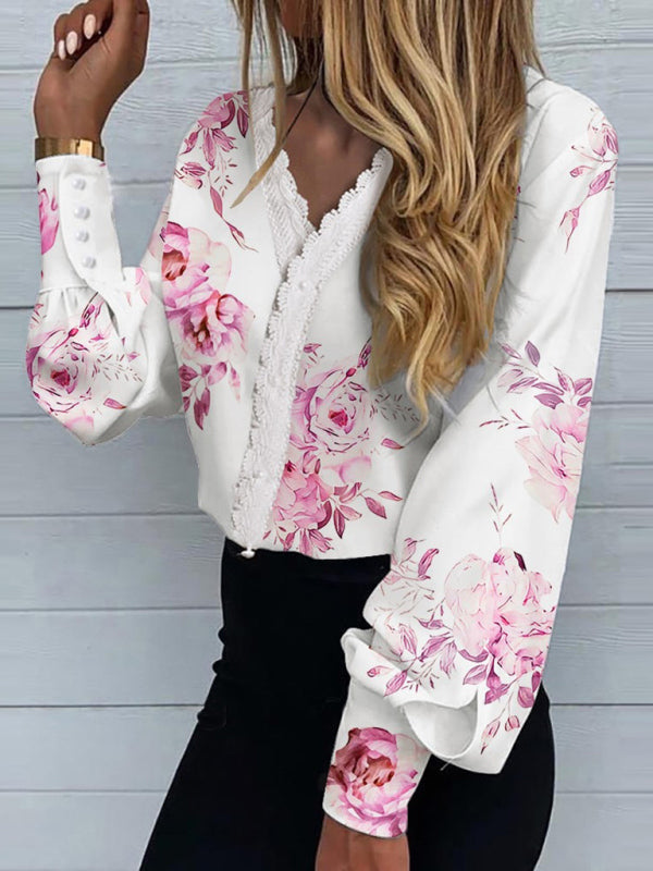 Amour Women's Printed Lace Long Sleeve Top