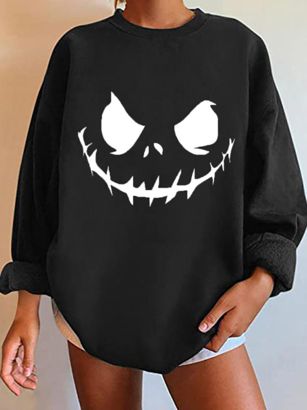 Myra Casual Skull Print Drop Shoulder Knit Hoodie