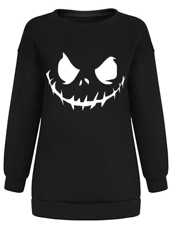 Myra Casual Skull Print Drop Shoulder Knit Hoodie