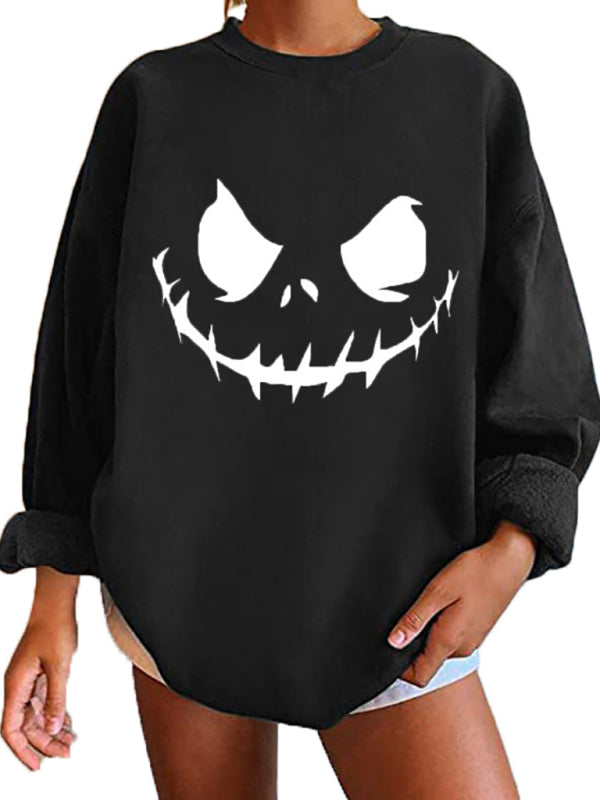 Myra Casual Skull Print Drop Shoulder Knit Hoodie
