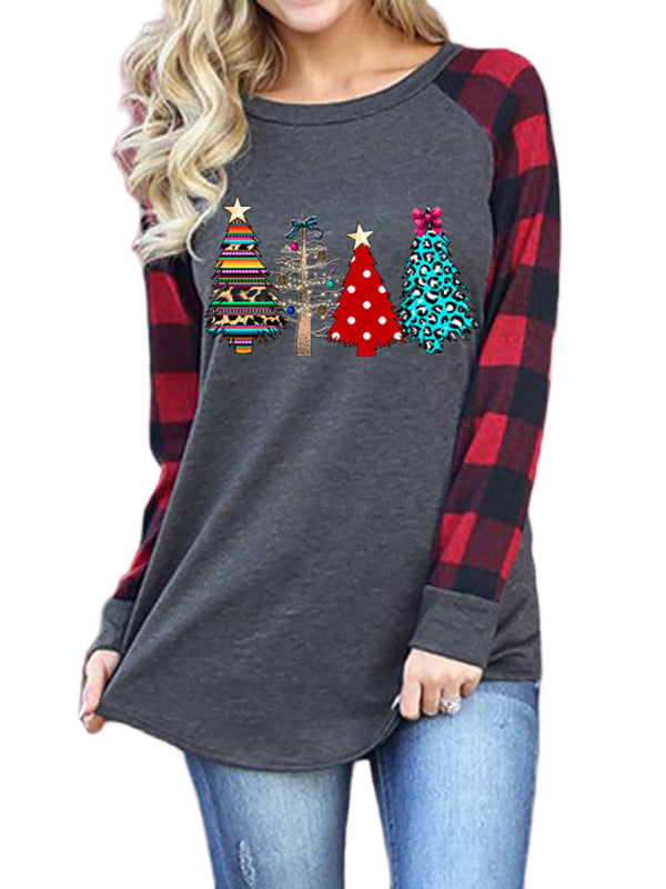 Nola Festive Plaid Sleeve Christmas Knit Top