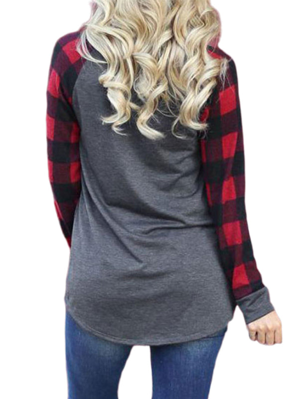 Nola Festive Plaid Sleeve Christmas Knit Top