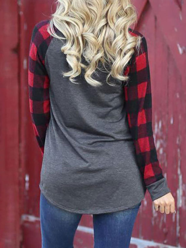 Nola Festive Plaid Sleeve Christmas Knit Top