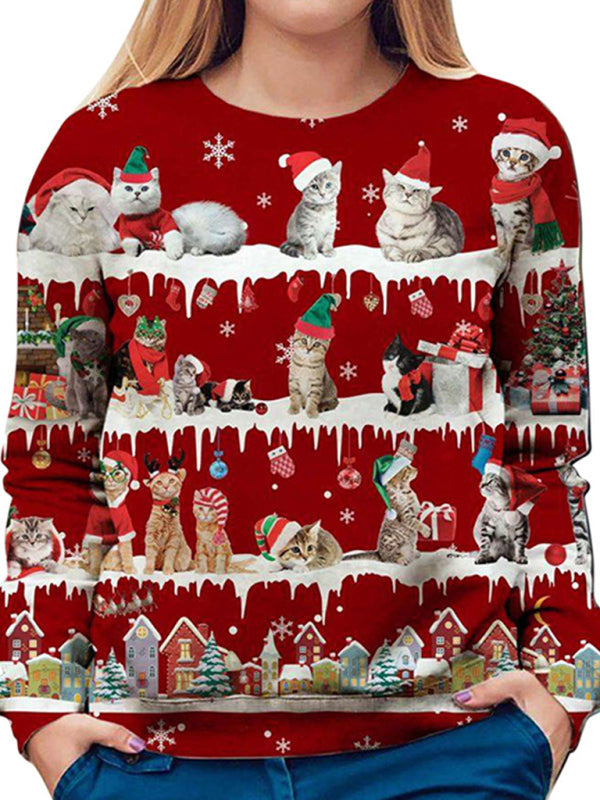 Lucille Women's Casual Top Crew Neck Print Christmas T-Shirt