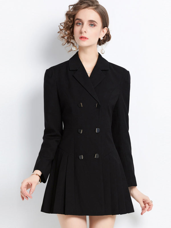 Jade Women's Long-Sleeved Suit Collar Double-Breasted Jacket Dress