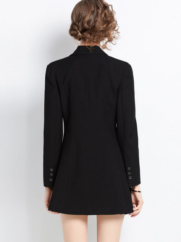 Jade Women's Long-Sleeved Suit Collar Double-Breasted Jacket Dress