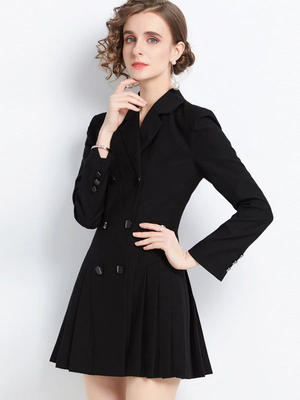 Jade Women's Long-Sleeved Suit Collar Double-Breasted Jacket Dress