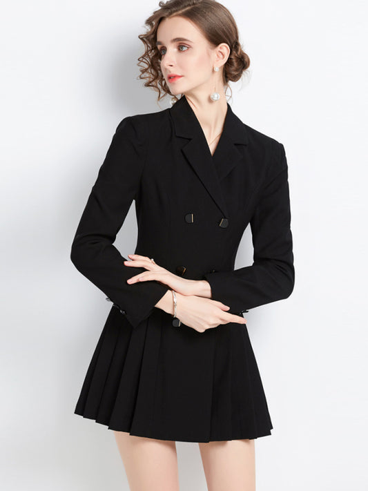 Jade Women's Long-Sleeved Suit Collar Double-Breasted Jacket Dress