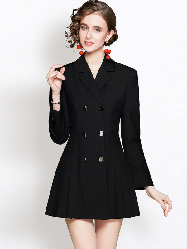 Jade Women's Long-Sleeved Suit Collar Double-Breasted Jacket Dress