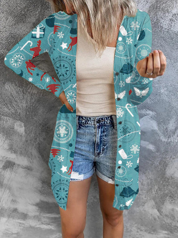 Madelynn Women's Christmas Themed Printed Jacket Small Cardigan