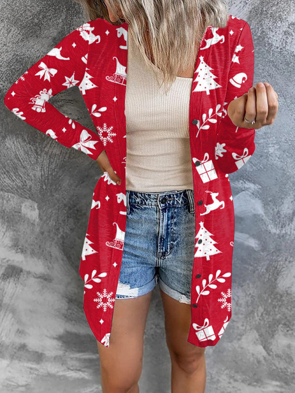 Madelynn Women's Christmas Themed Printed Jacket Small Cardigan