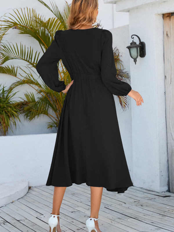 Delilah Women Fashion Round Neck Bow A-line Mid-length Dress