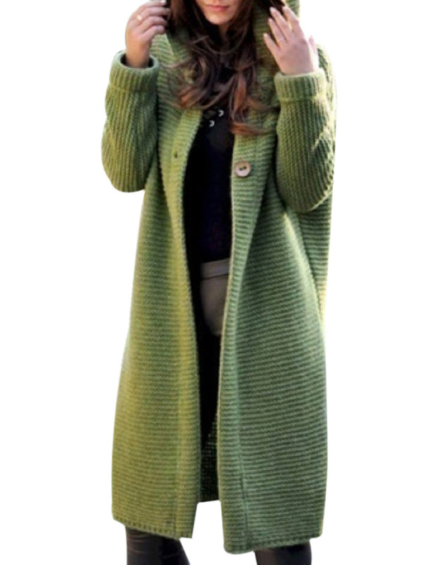 Callie Casual Button Long Cardigan Hooded Sweater Jacket