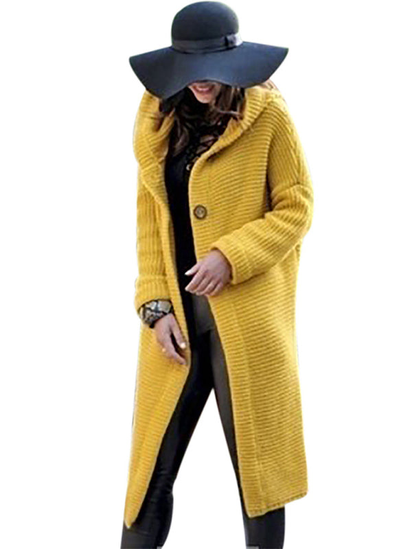 Callie Casual Button Long Cardigan Hooded Sweater Jacket