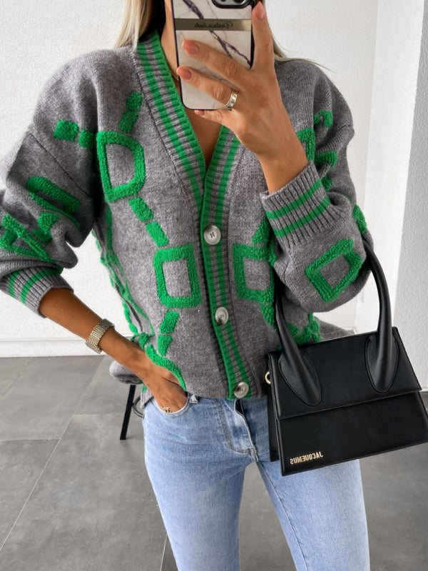 Delaney Contrast Single-Breasted Drop-Sleeve Sweater Cardigan