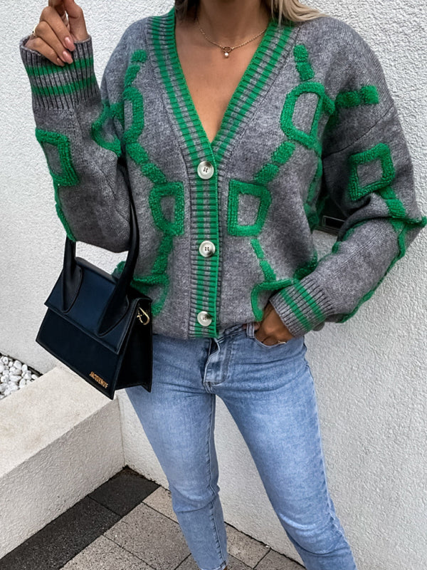 Delaney Contrast Single-Breasted Drop-Sleeve Sweater Cardigan