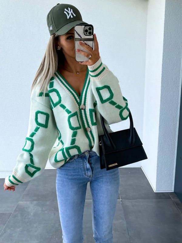 Delaney Contrast Single-Breasted Drop-Sleeve Sweater Cardigan