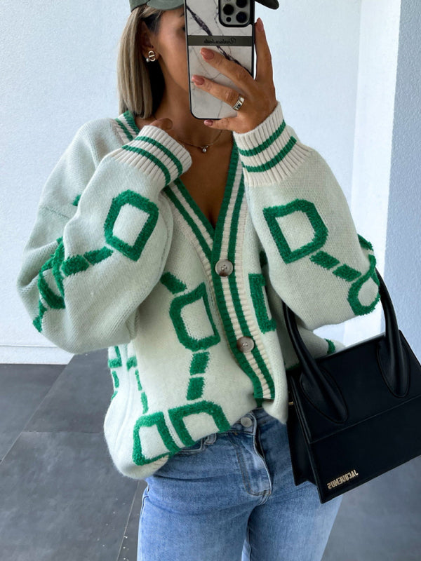 Delaney Contrast Single-Breasted Drop-Sleeve Sweater Cardigan